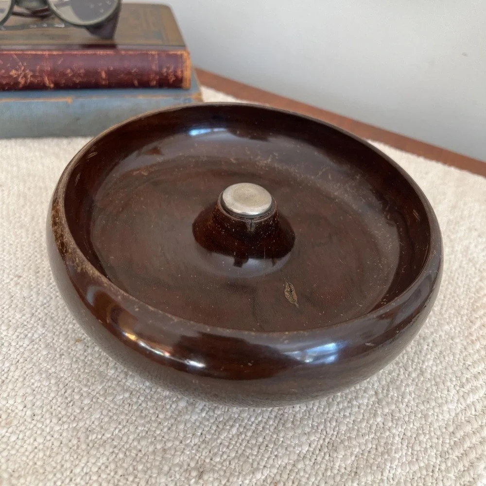 Vintage Wood Nutcracker Bowl with Center Metal Striker (3622)